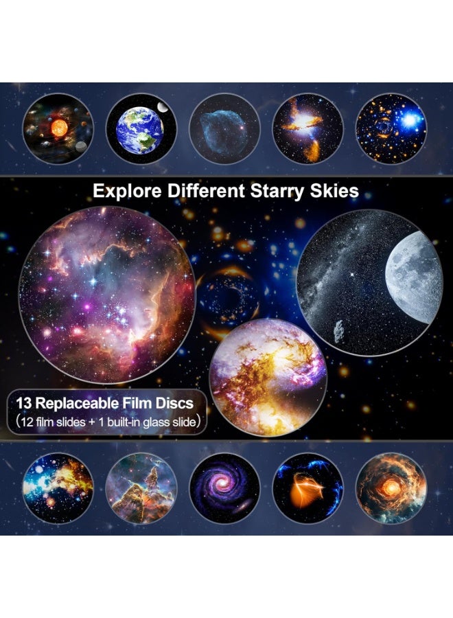 ZAMZIN Galaxy Projector – 13 in 1 Galaxy Projection Modes, Replaceable Film Discs (12 Slides + 1 Built-in), Adjustable Rotation, LED Star Night Light for Bedroom & Home - Image 3